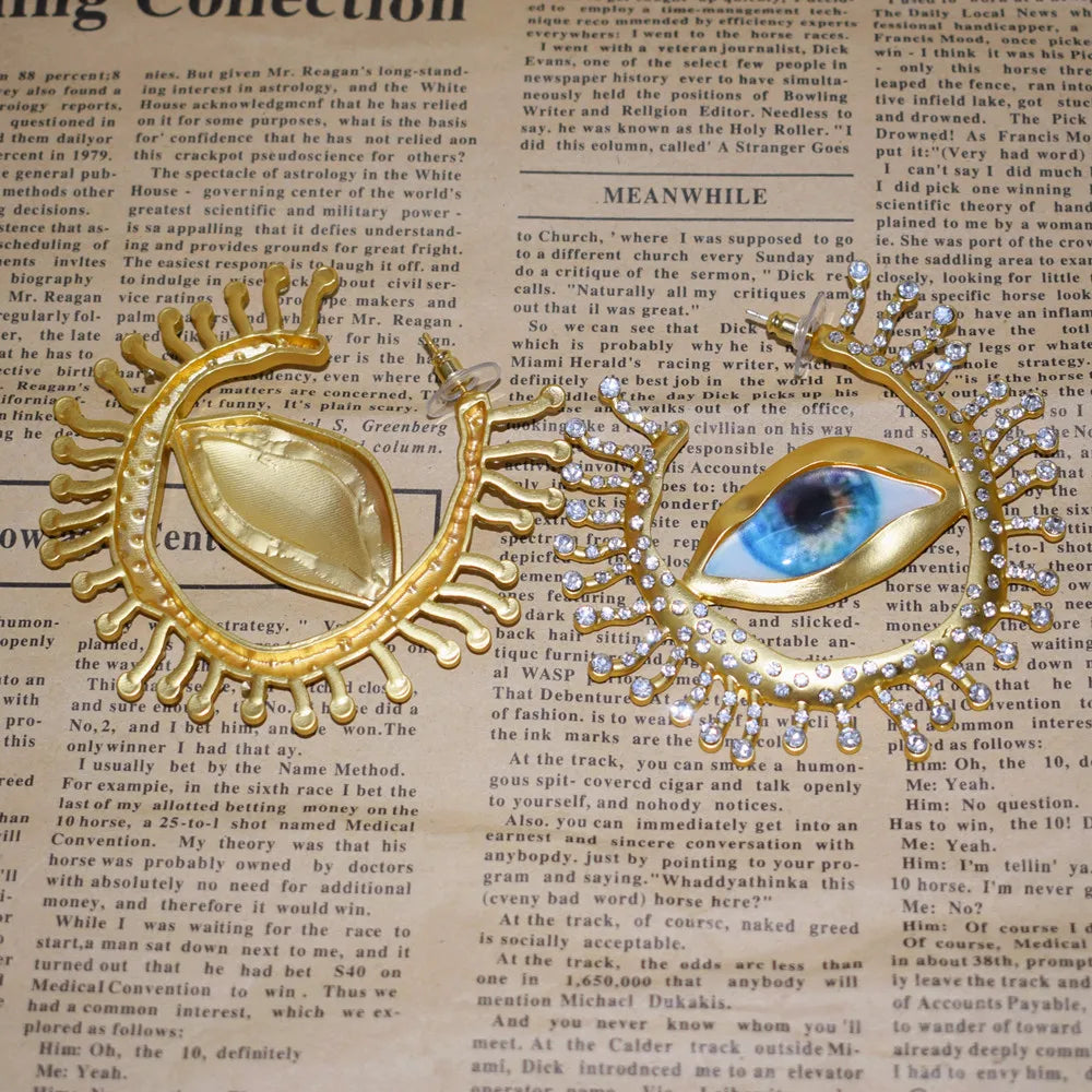 Surrealist Eye Sunburst Hoop Earrings Schiaparelli Style