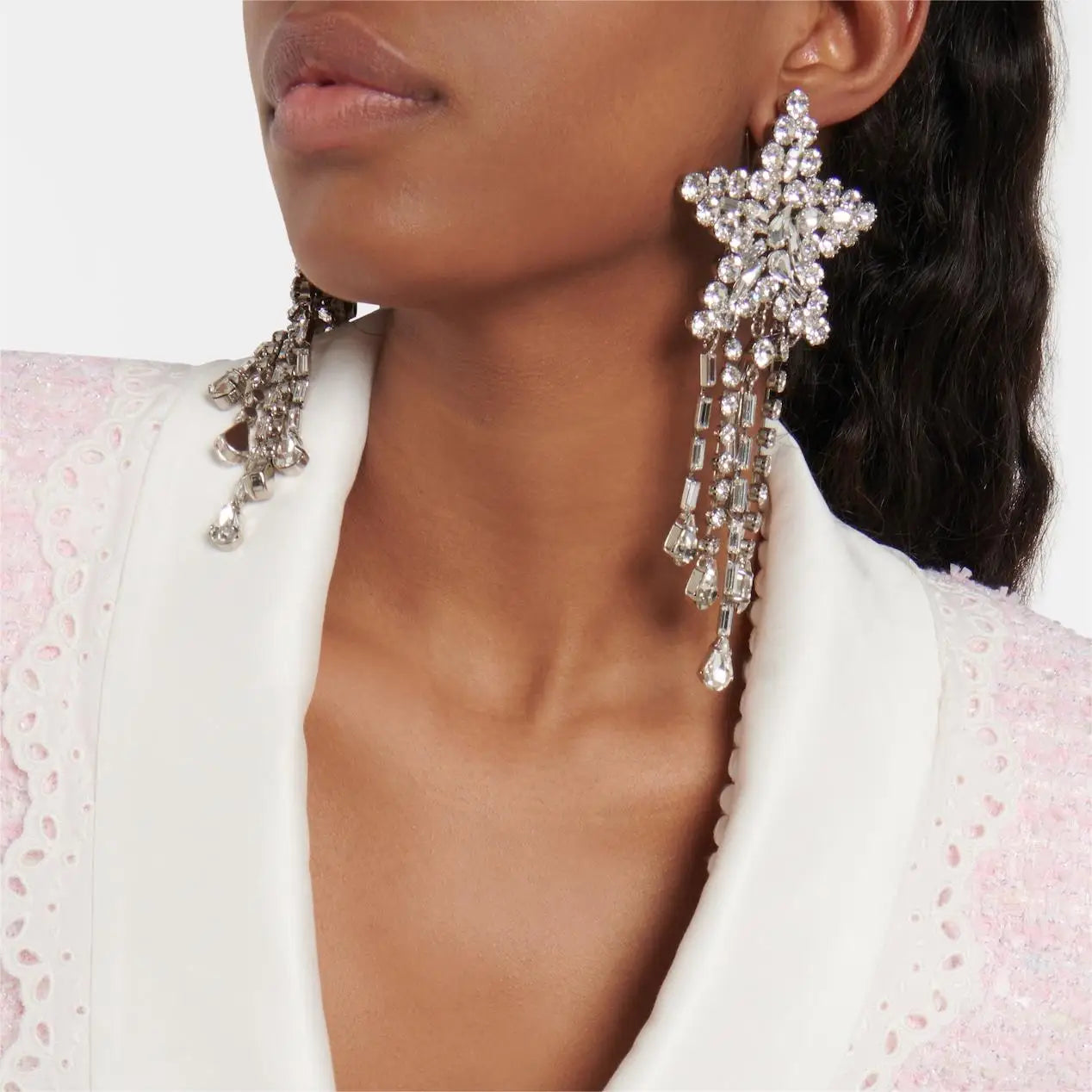 Crystal Star Tassel Dangle Earrings