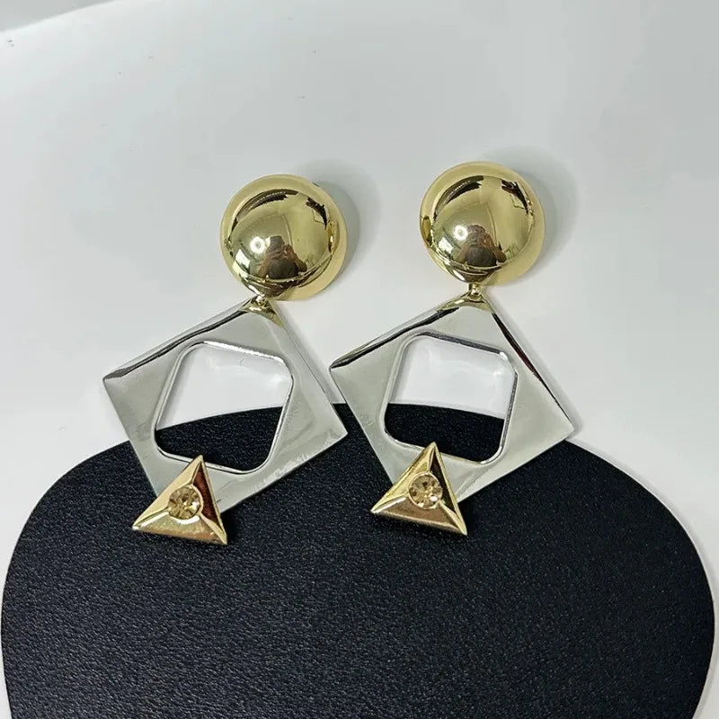 Chunky Glossy Metal Square Geometric Large Earrings