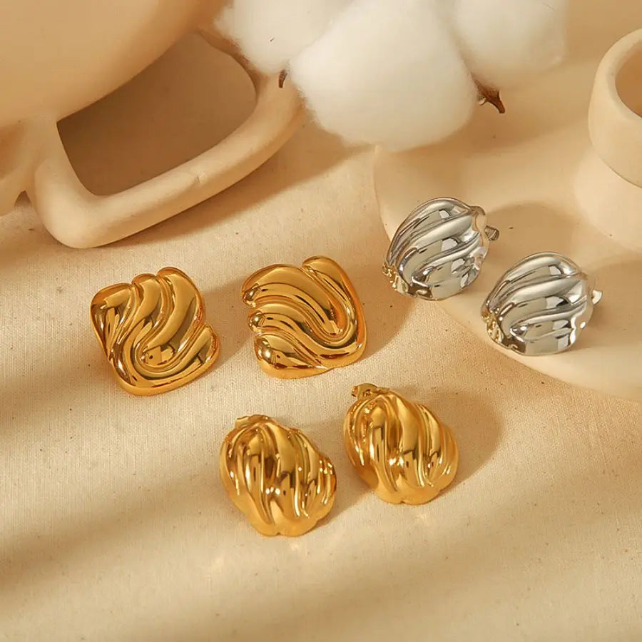 18k Gold Plated Chunky Wave Texture Stud Earrings