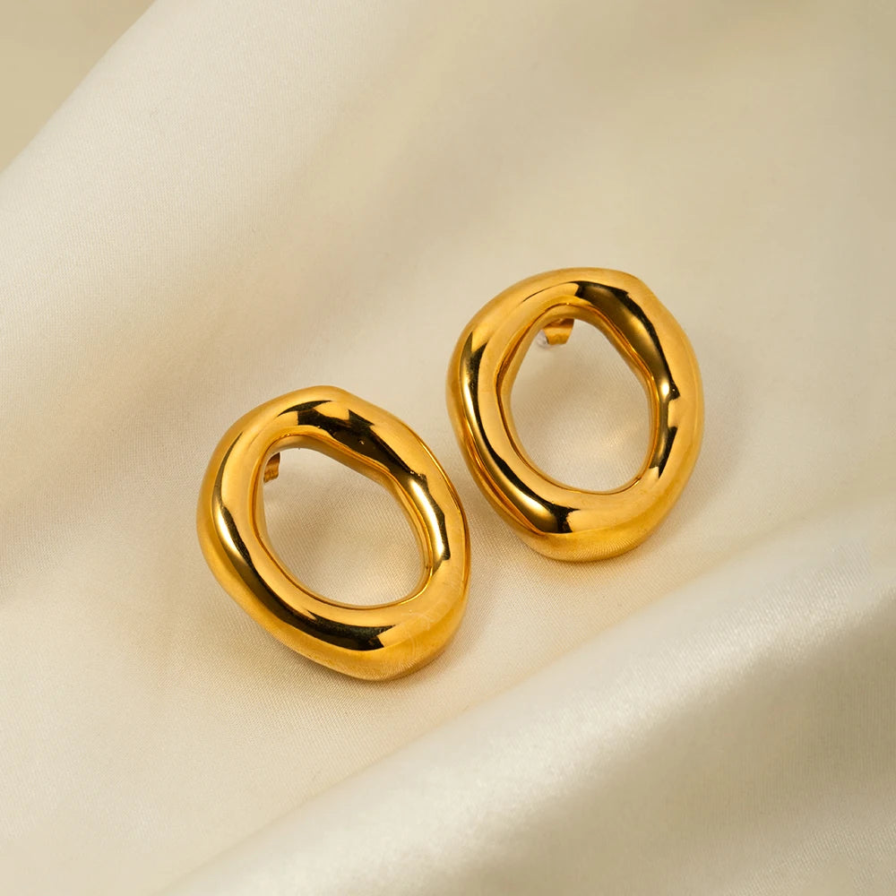 Circle Stainless Steel 18K Gold Plated  Earrings