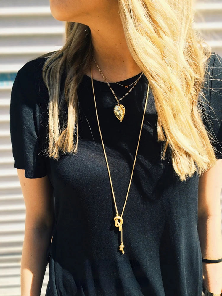 Metal Knot Pendant Long Necklace