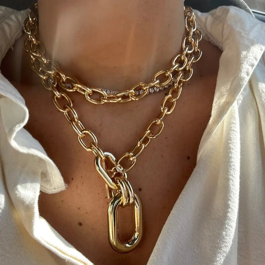 Gold Stainless Steel Chunky Chain Necklace