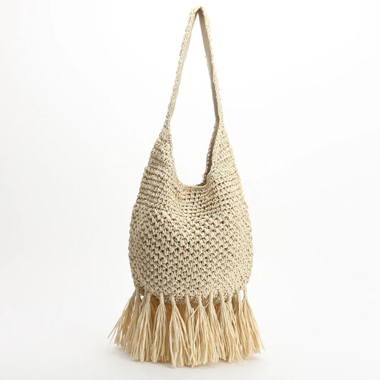 Tassel Straw Woven Rattan Shoulder Messenger Bag