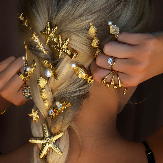 Sea Inspired Gold Plated Hair Accessories