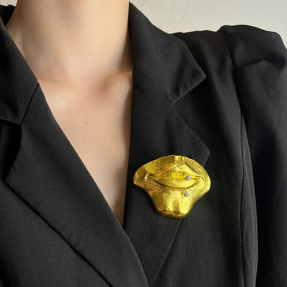 Surrealist Baroque Mask Lips Brooch