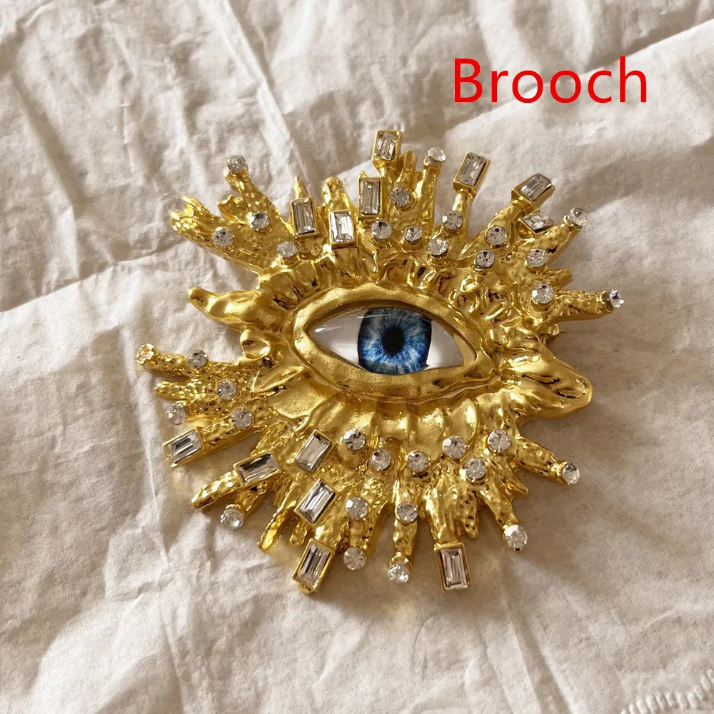 Baroque Surrealist Sunburst Eyes Brooch