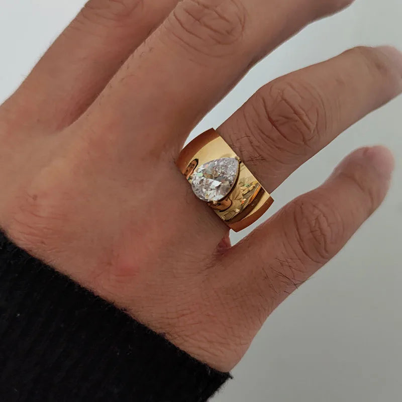 Waterdrop Zircon Stone Rings stainless steel