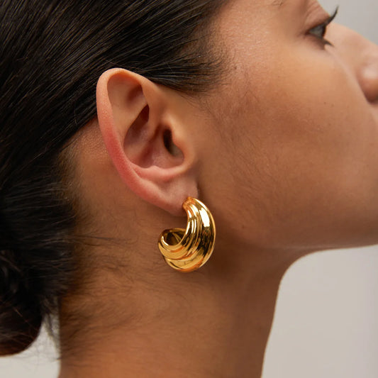 18K Gold Plated Twist Irregular CC Hoop Earrings