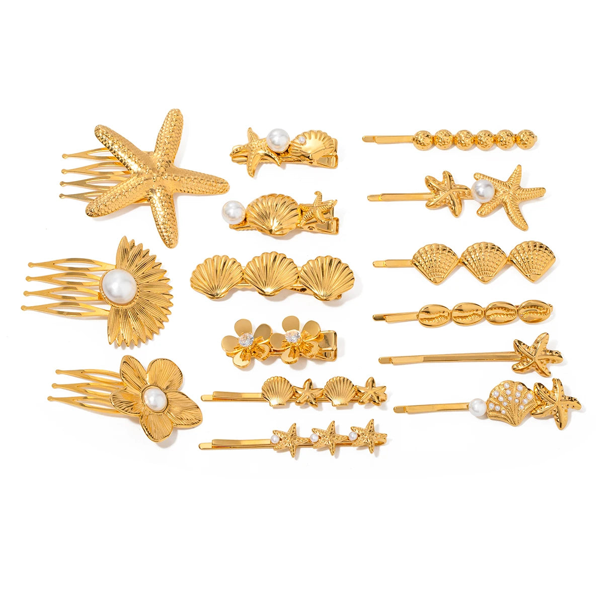 Sea Inspired Gold Plated Hair Accessories