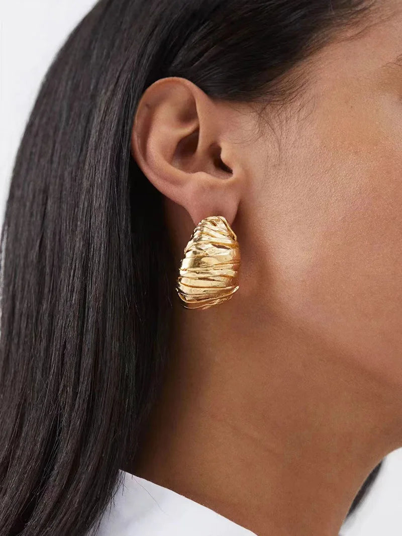 Cornucopia Horn Metal Earrings 18K Gold Plated