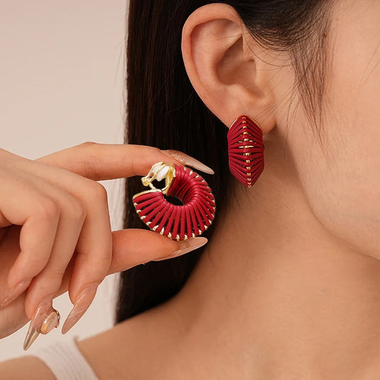 Chunky Hoop Leather Clip Earrings