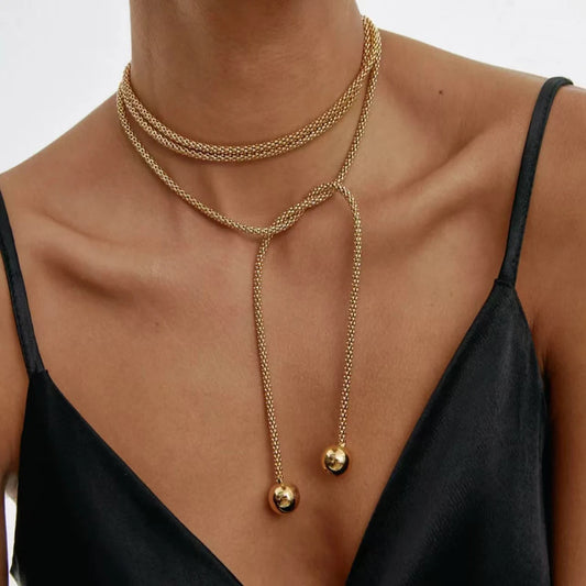 18K Gold Plated Stainless Steel Cord Lace Up Necklace