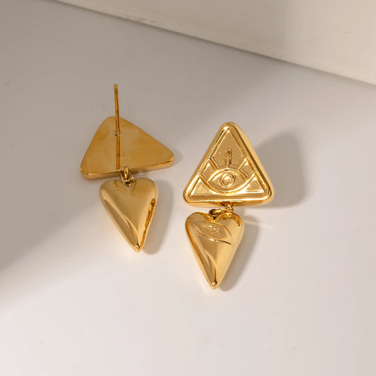 Triangle Heart Devil Eye Pendant Earrings