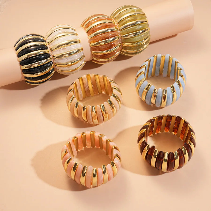 Statement Resin Beaded Elastic Wide Bangles