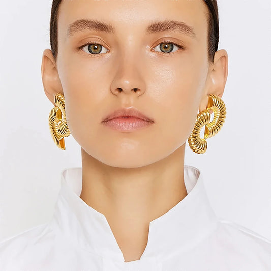 18k Gold Plated Delicate Stainless Steel Half-circle Interlaced Earrings