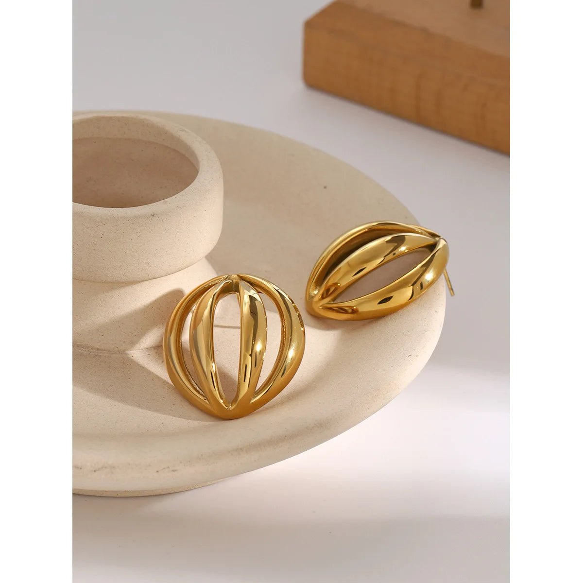 Stainless Steel 18K Gold Plated Cage Earrings