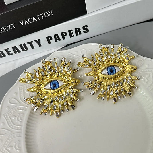 Baroque Surrealist Sunburst Eye Earrings