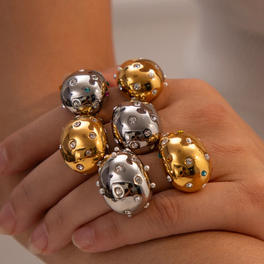 18K Gold Plated Chunky Studded Ring