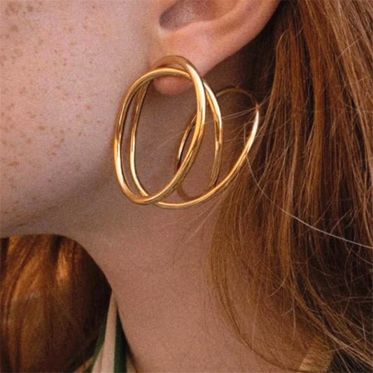 Assymetric Circle Wrapping Lines Earrings