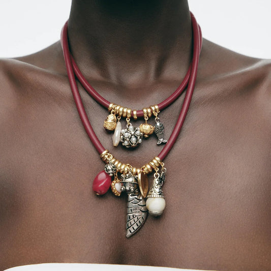 Double-layer Red Cord Charm Boho Necklace