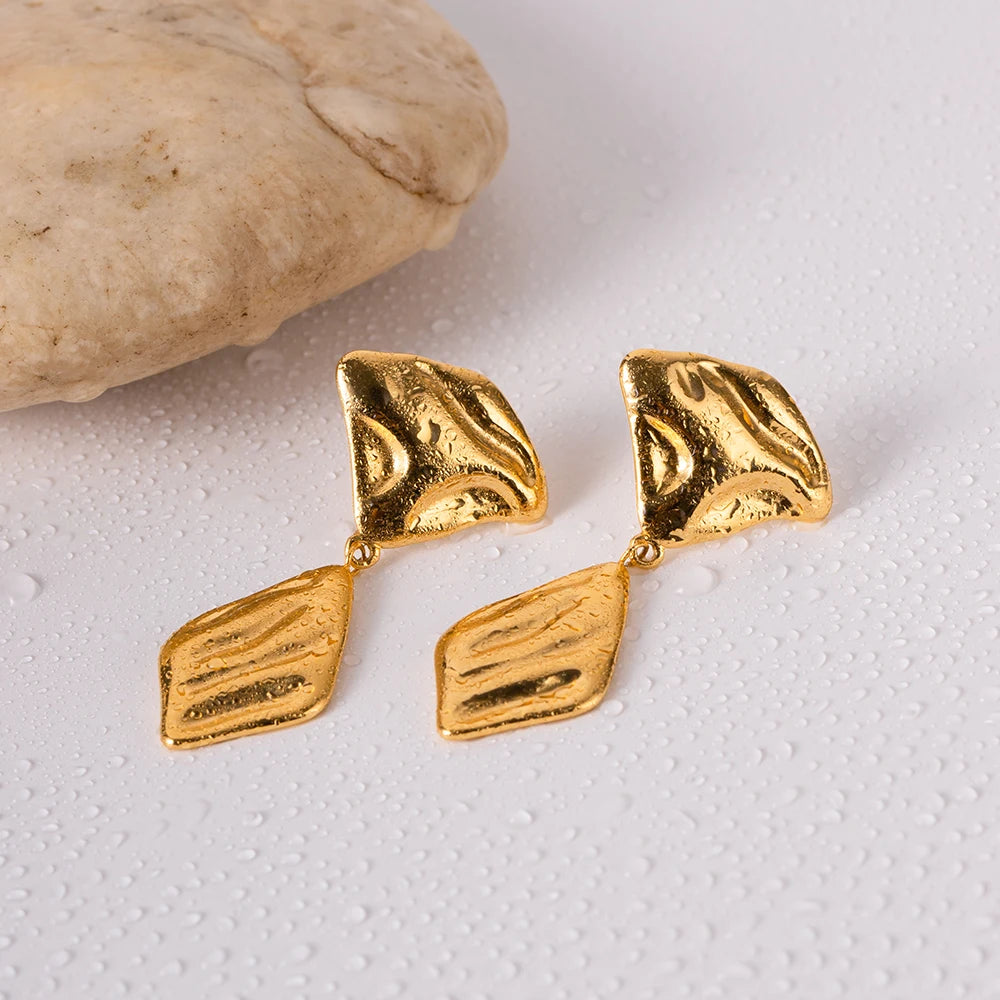 Gold Plated Stainless Steel Geometric Vintage Statement Stud Earrings