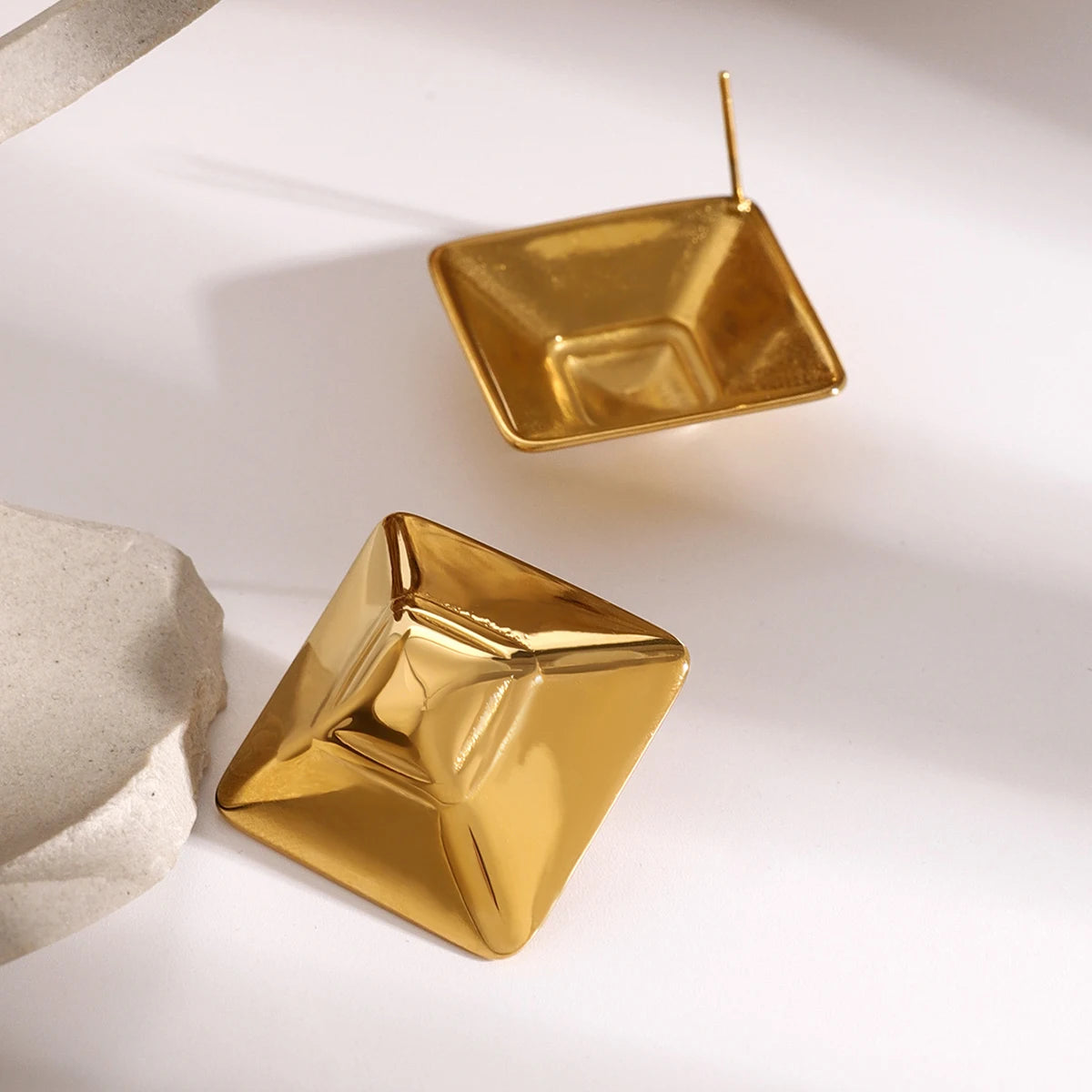 Stainless Steel 18K Gold Plated Square Geometric Metal Big Stud Earrings