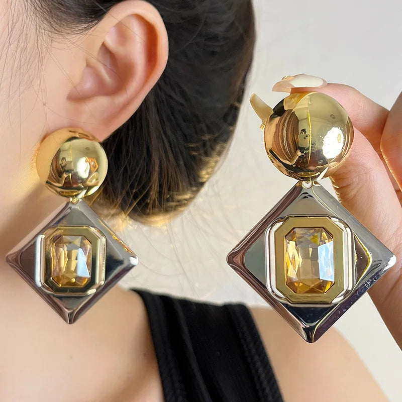 Statement Geometric Earrings With Crystal