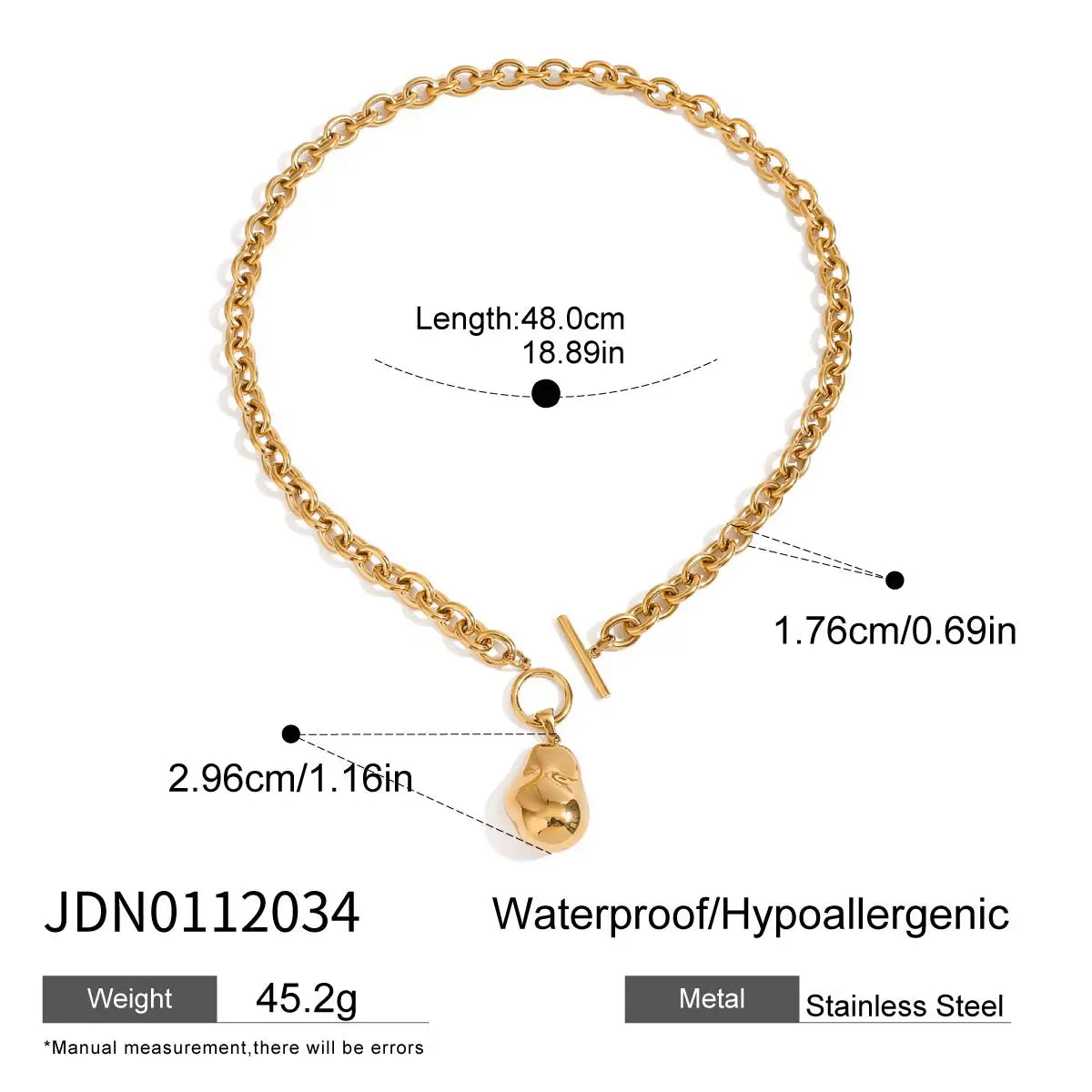 Statement Gold Plated Stainless Steel Irregular Pendant Necklace Bracelet