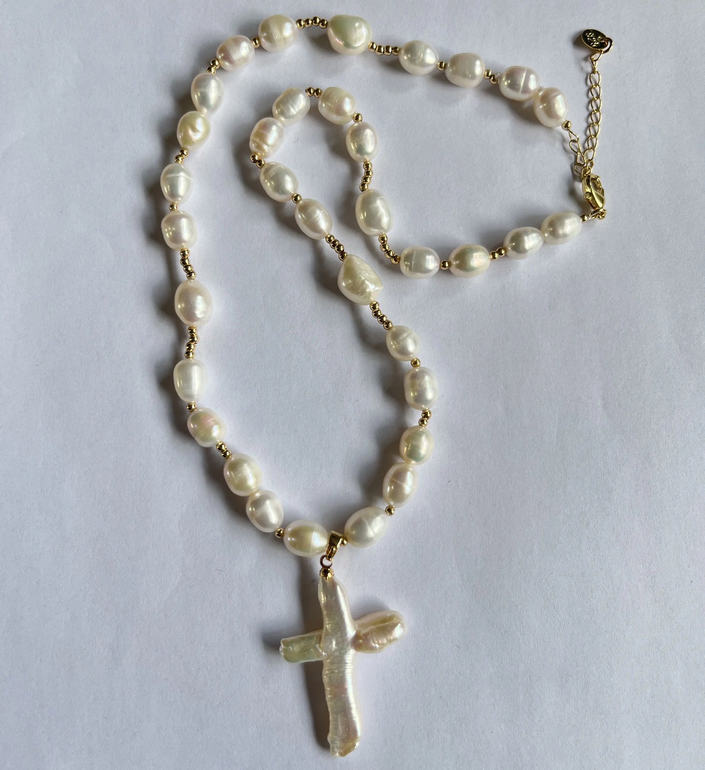 Baroque Pearl Beaded Cross Pendent Necklace