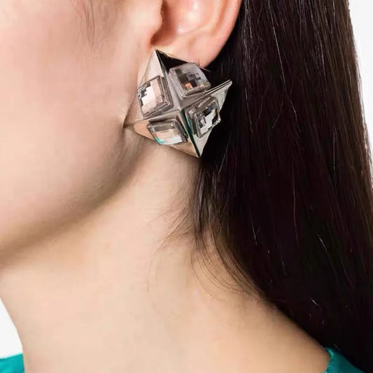 Geometric Zircon Square Chunky Earrings