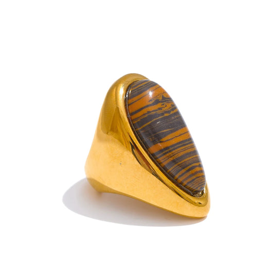 Tiger Stone Golden Ring 18K Gold Plated Ring