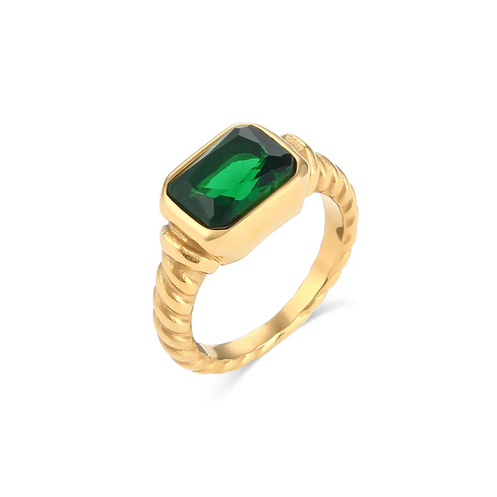 18K Gold Plated Green Crystal Twist Chunky Ring