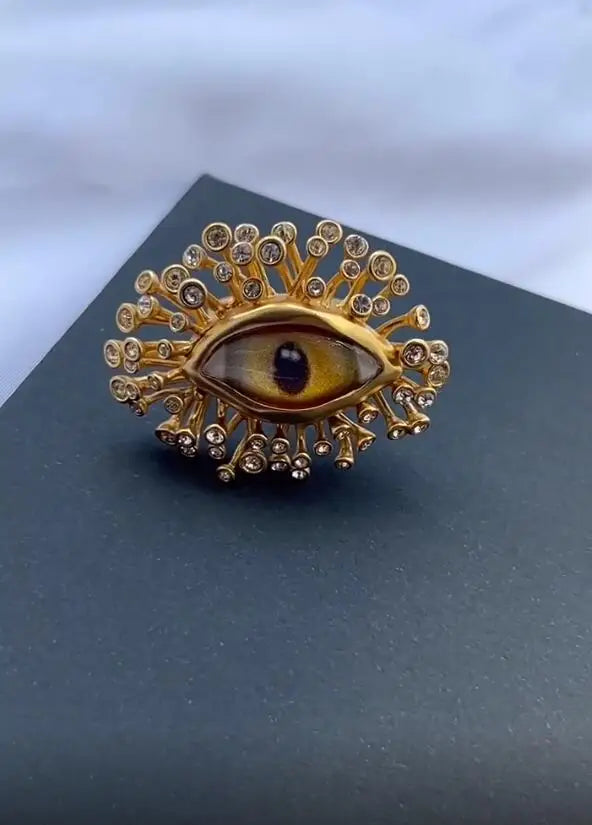 Surrealist Eye Ring With Rhinestones