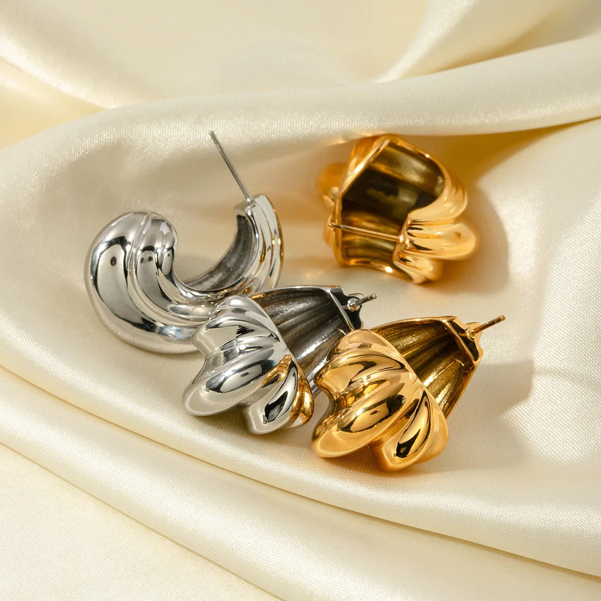 18K Gold Plated Twist Irregular CC Hoop Earrings