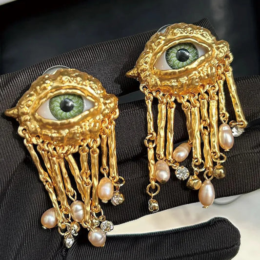 Vintage Schiaparelli Evil Eye Stud Earring Tassels Pearl