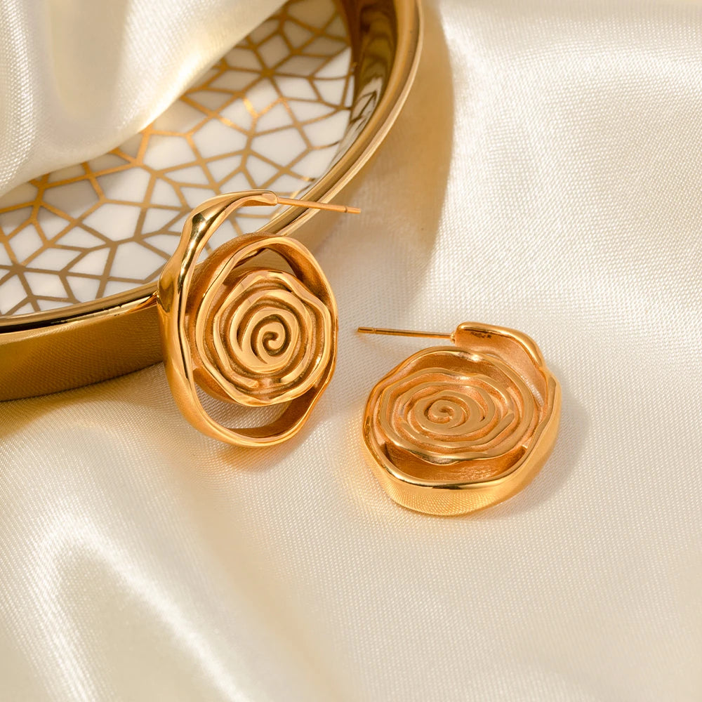 Circle Spiral Stainless Steel Gold Plated Earrings 18K