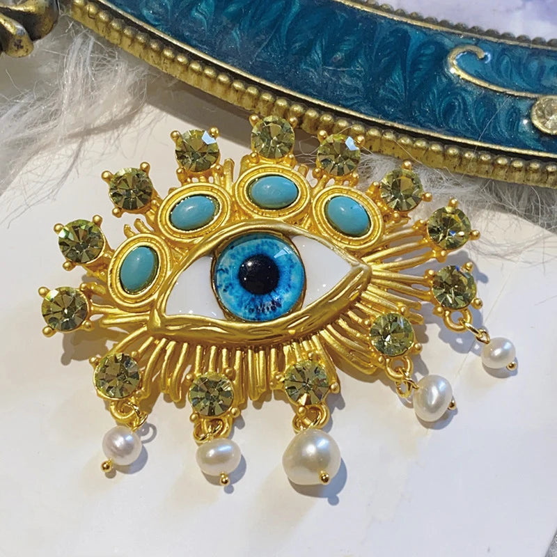 Surrealist Baroque Devil's Eye Pearl Brooch