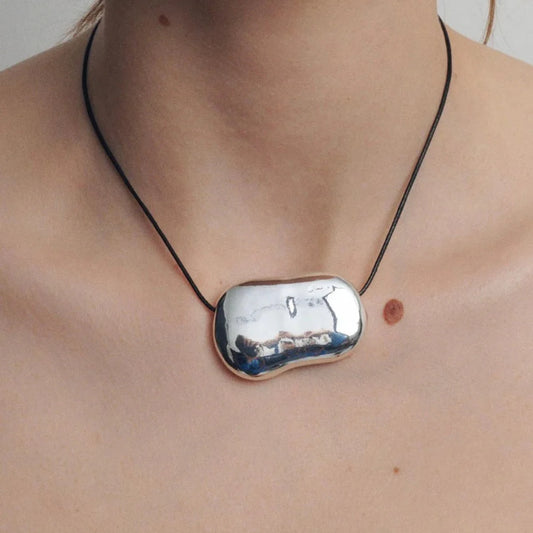 Irregular Organic Pendant Black Wax Cord Necklace