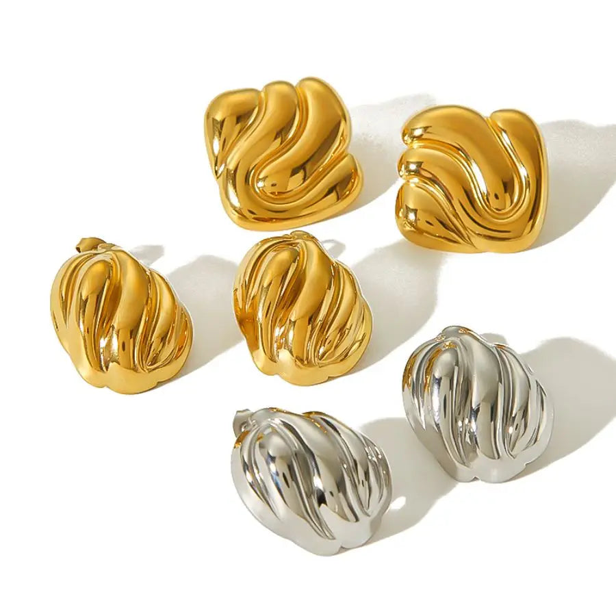 18k Gold Plated Chunky Wave Texture Stud Earrings