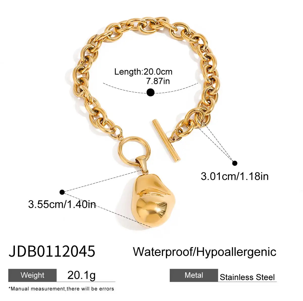 Statement Gold Plated Stainless Steel Irregular Pendant Necklace Bracelet