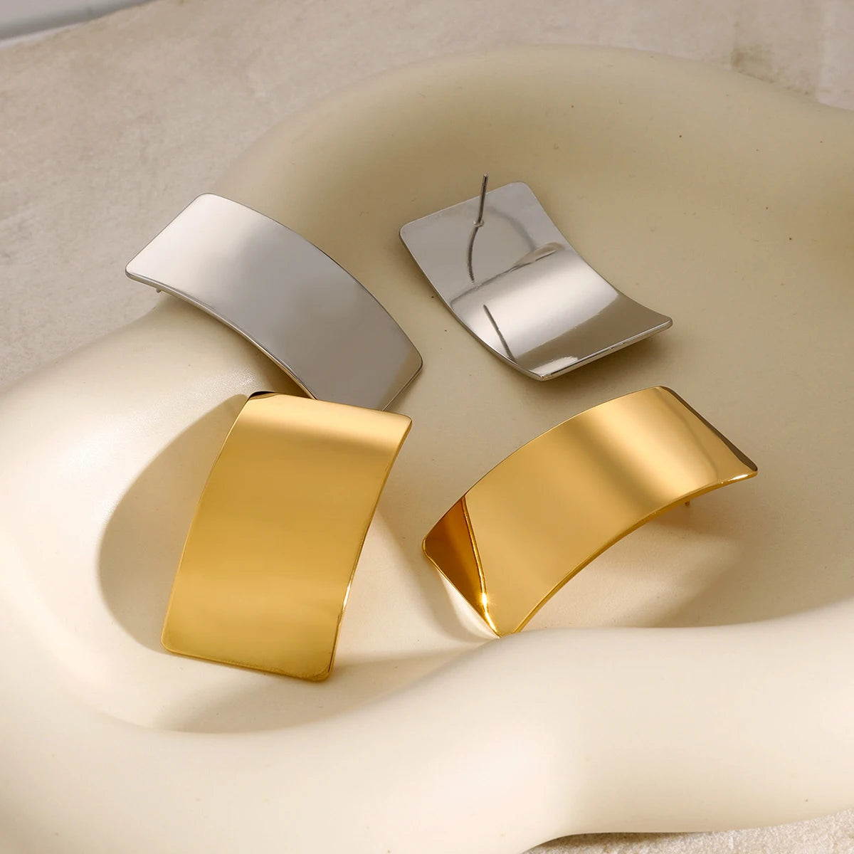 18K Gold Plated Rectangular Stud Earrings