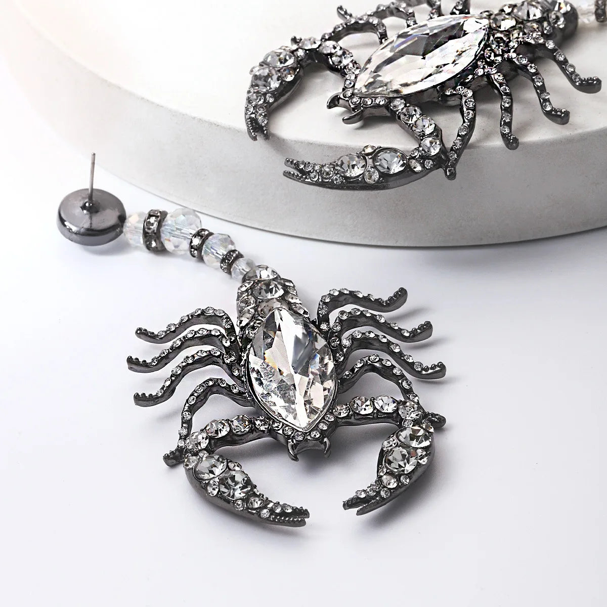 Scorpion Pendant Earrings With Rhinestones