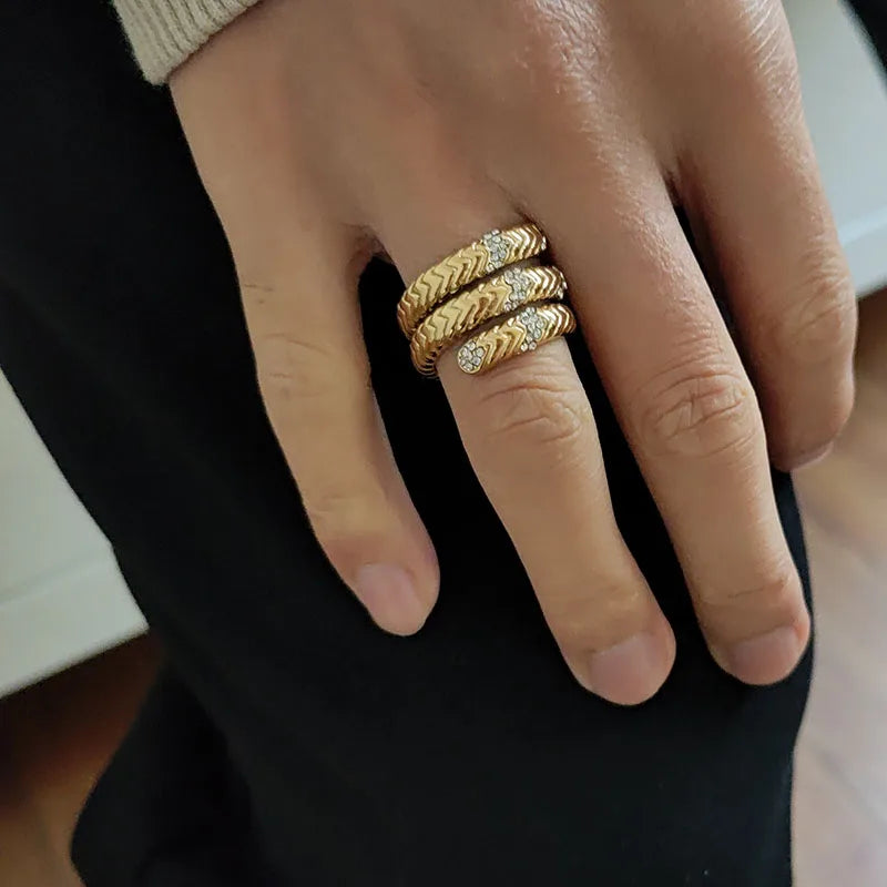 18K Gold Plated Rhinestone Snake Rings