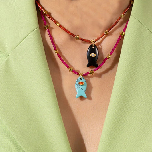 Natural Stone Beaded Fish Necklaces