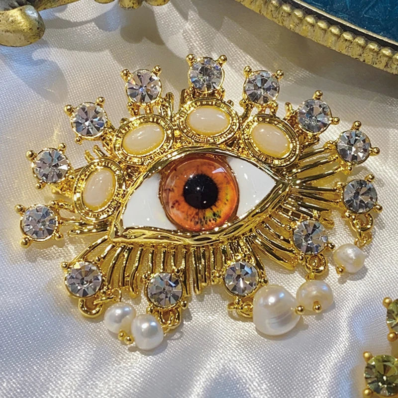 Surrealist Baroque Devil's Eye Pearl Brooch