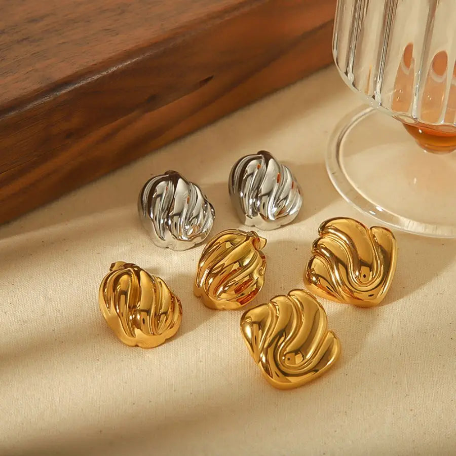 18k Gold Plated Chunky Wave Texture Stud Earrings