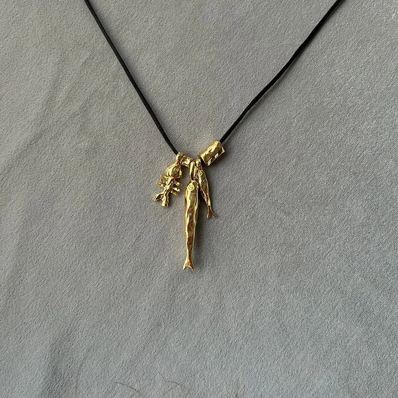 Sardine Fish Charm Pendant Cord Necklace