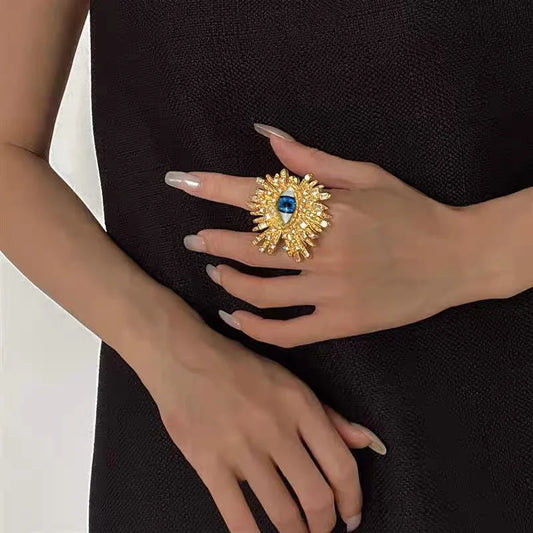 Baroque Surrealist Sunburst Eyes Rings