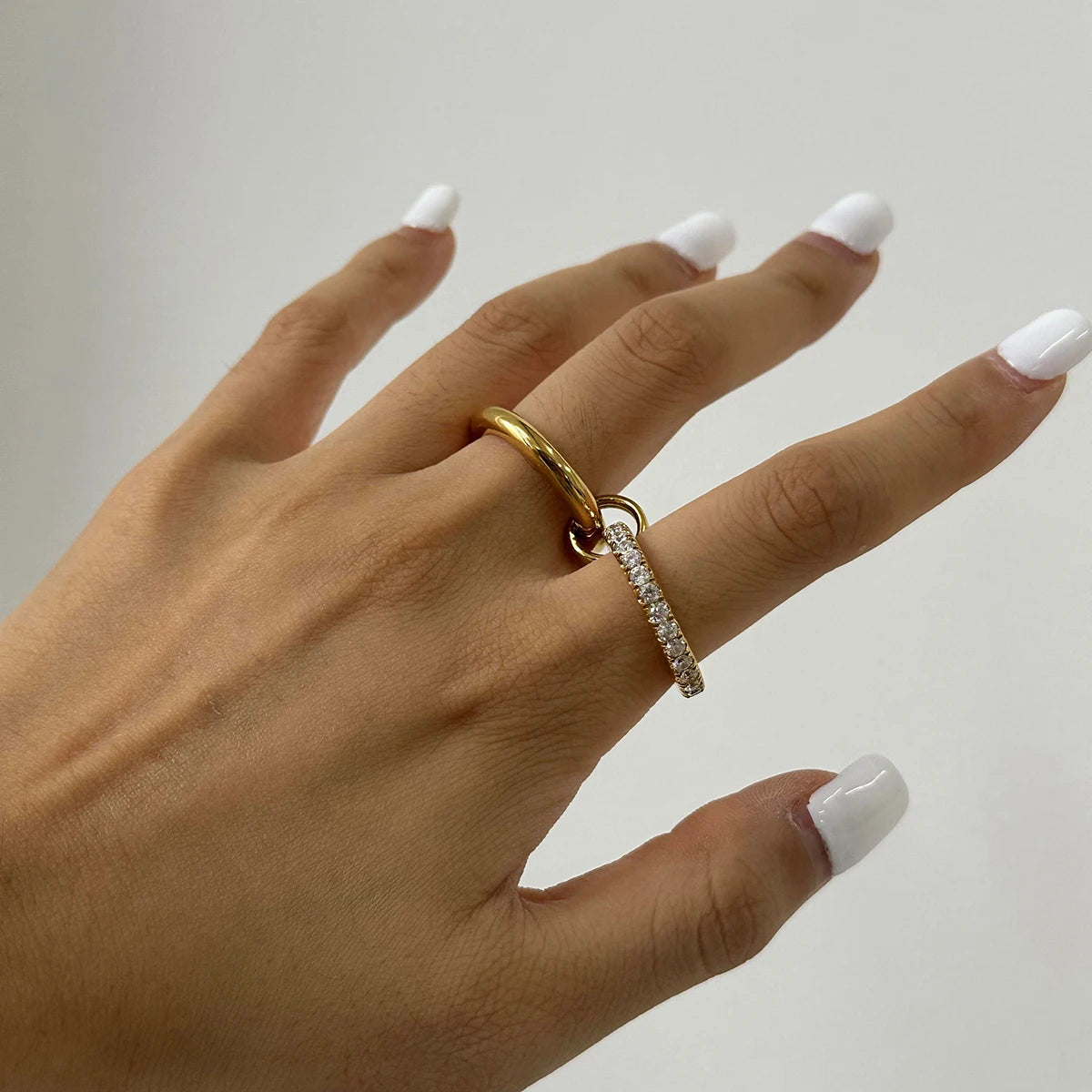 Gold Plated White Cubic Zirconia Double Layer Ring